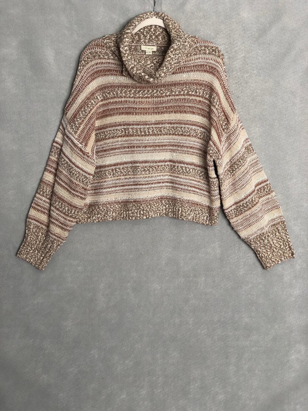 Greige Cowl Neck Sweater Stripe Long Sleeve Brown Women's XL NEW